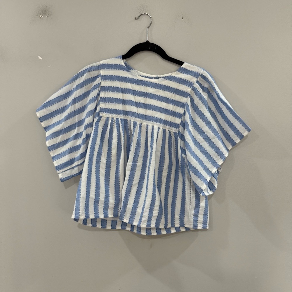Emerson Fry Blouse Basalie Short Sleeve in Blue Striped - Picture 6 of 8